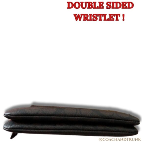 NWT COACH DOUBLE Corner Zip Wristlet In Signature "C" Dark Brown Gold Accents - Picture 9 of 14